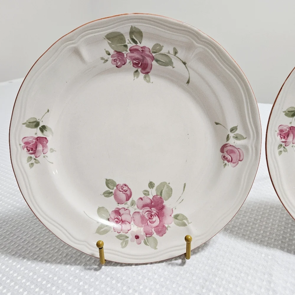 Gibson‎ 2 Roseland Pink Floral Dinner Plates Discontinued Stoneware Y2K 11" - Picture 3 of 11